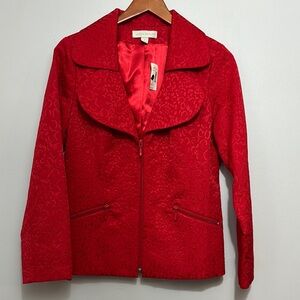 Laura Ashley Red Embossed animal print Women's Jacket size S NWT